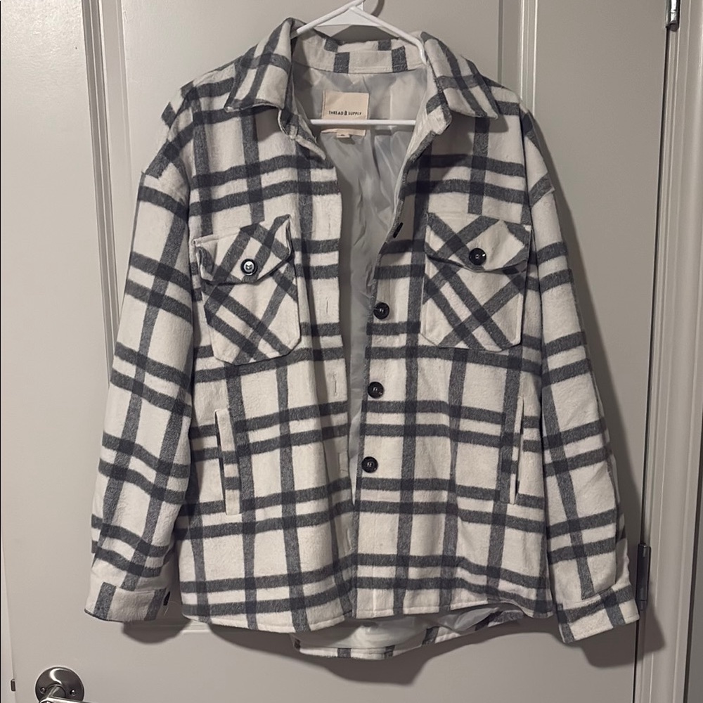 Madewell White and Gray Plaid Jacket